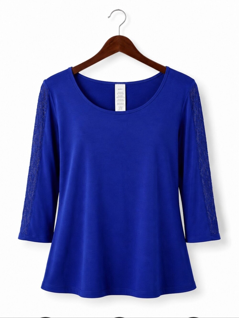 Avon Royal Blue Sheer Lace Sleeved Plus Size Top Size 3X